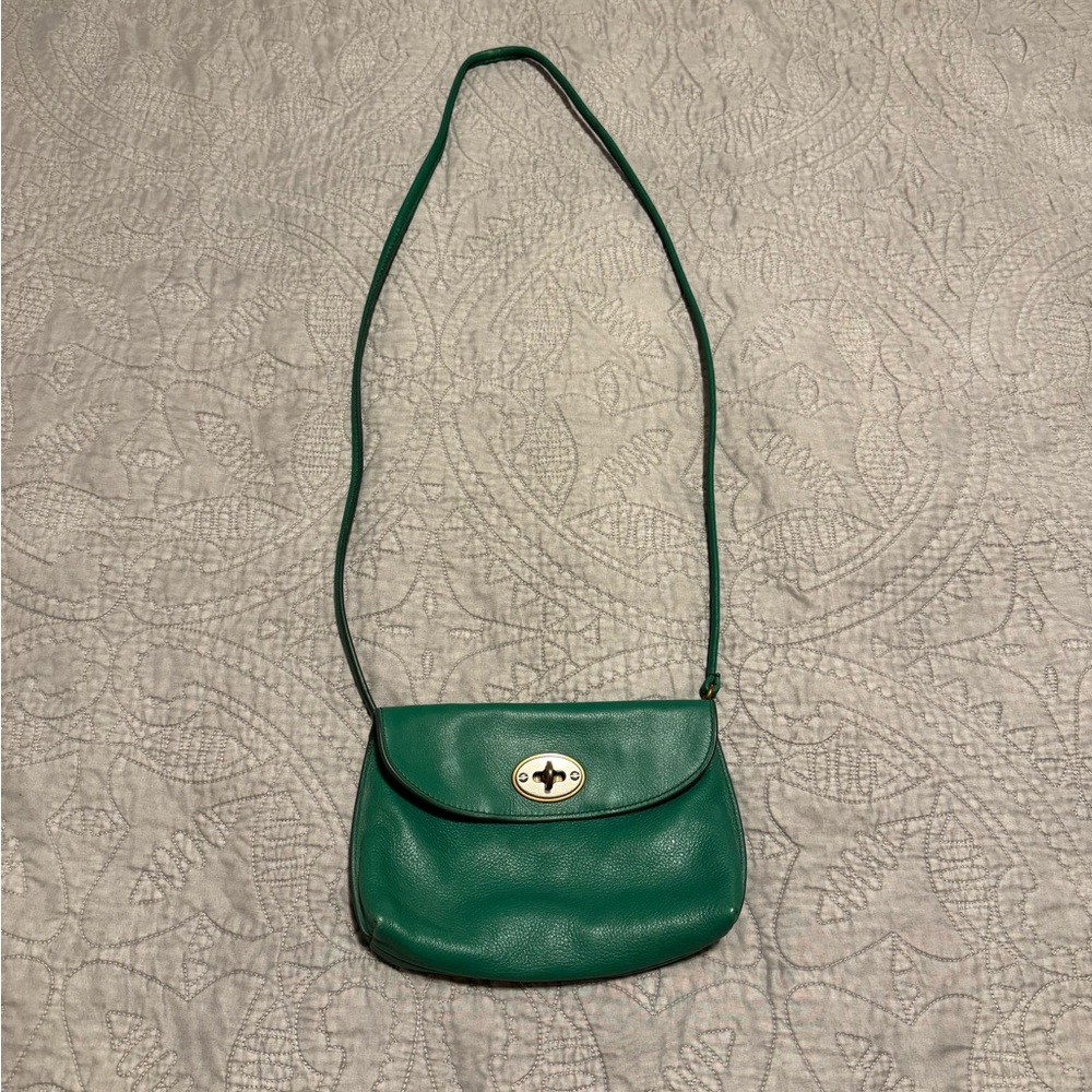 Fossil Monica Turnlock Green Pebbled Leather Crossbody Bag - Picture 1 of 8